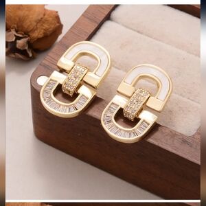 Gold and White Earrings